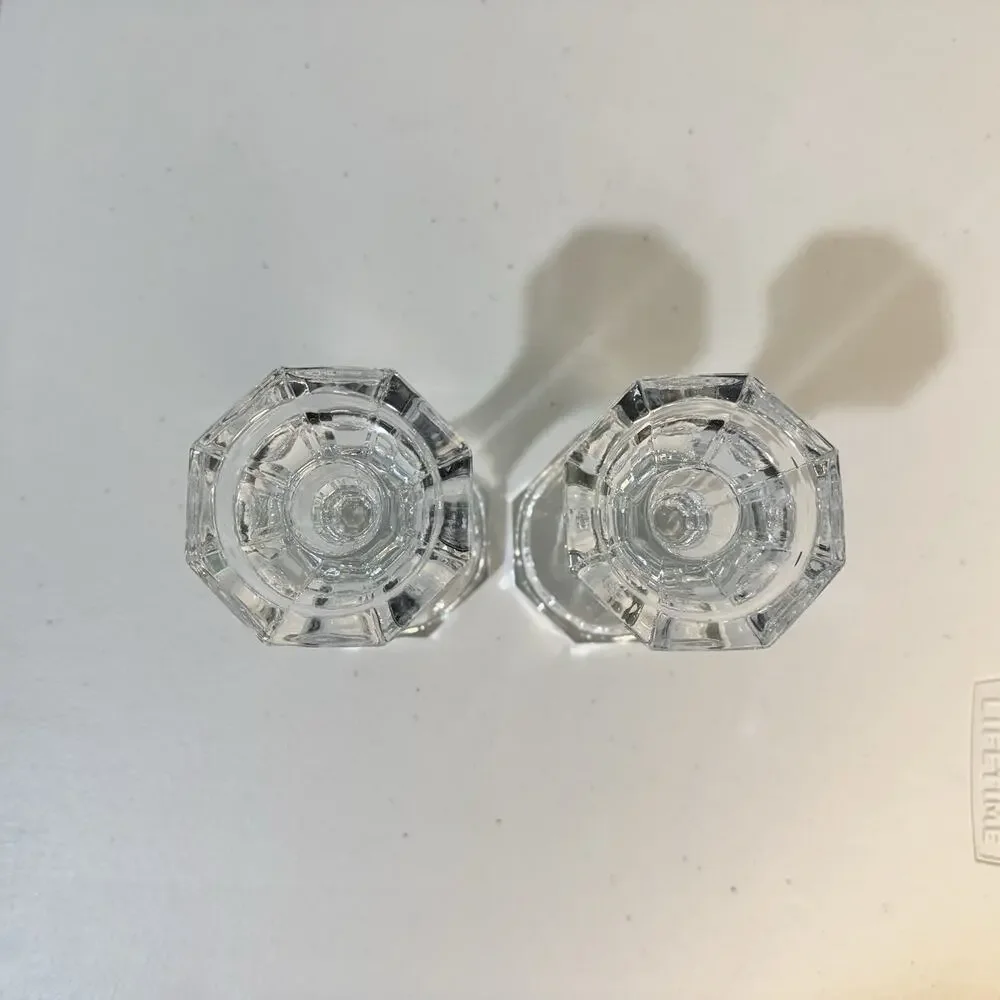 VTG Crystal Clear Glass Candle Holder 6.5” Tall Candlesticks Pair Set Japan Made